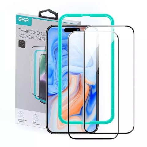 ESR Szkło hartowane ESR Tempered Glass 2-Pack do Apple iPhone 15 / 16 Black ESR Szkło hartowane ESR Tempered Glass 2-Pack do Apple iPhone 15 / 16 Black
