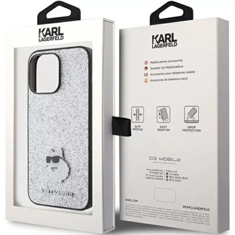 Karl Lagerfeld Etui Karl Lagerfeld KLHCP15XGCNPSG do iPhone 15 Pro Max 6.7" srebrny/silver hardcase Fixed Glitter Choupette Logo Metal Pin Karl Lagerfeld Etui Karl Lagerfeld KLHCP15XGCNPSG do iPhone 15 Pro Max 6.7" srebrny/silver hardcase Fixed Glitter Choupette Logo Metal Pin