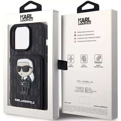 Karl Lagerfeld Etui Karl Lagerfeld KLHCP15LSAKKNSCK do iPhone 15 Pro 6.1" czarny/black hardcase Saffiano Cardslots and Stand Monogram Ikonik Pa Karl Lagerfeld Etui Karl Lagerfeld KLHCP15LSAKKNSCK do iPhone 15 Pro 6.1" czarny/black hardcase Saffiano Cardslots and Stand Monogram Ikonik Pa