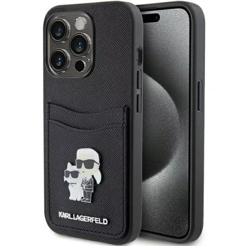Karl Lagerfeld Etui Karl Lagerfeld KLHCP15LSAPKCNPK do iPhone 15 Pro 6.1" czarny/black hardcase Saffiano Cardslot Karl&Choupette Metal Pin Karl Lagerfeld Etui Karl Lagerfeld KLHCP15LSAPKCNPK do iPhone 15 Pro 6.1" czarny/black hardcase Saffiano Cardslot Karl&Choupette Metal Pin