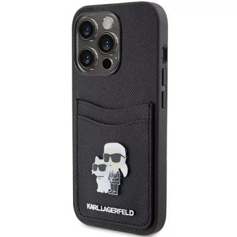 Karl Lagerfeld Etui Karl Lagerfeld KLHCP15LSAPKCNPK do iPhone 15 Pro 6.1" czarny/black hardcase Saffiano Cardslot Karl&Choupette Metal Pin Karl Lagerfeld Etui Karl Lagerfeld KLHCP15LSAPKCNPK do iPhone 15 Pro 6.1" czarny/black hardcase Saffiano Cardslot Karl&Choupette Metal Pin