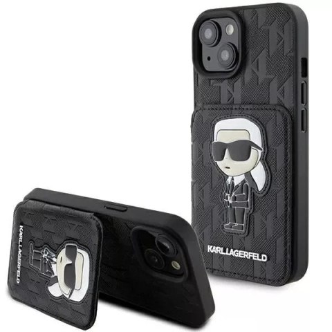 Karl Lagerfeld Etui Karl Lagerfeld KLHCP15SSAKKNSCK do iPhone 15 6.1" czarny/black hardcase Saffiano Cardslots and Stand Monogram Ikonik Patch Karl Lagerfeld Etui Karl Lagerfeld KLHCP15SSAKKNSCK do iPhone 15 6.1" czarny/black hardcase Saffiano Cardslots and Stand Monogram Ikonik Patch