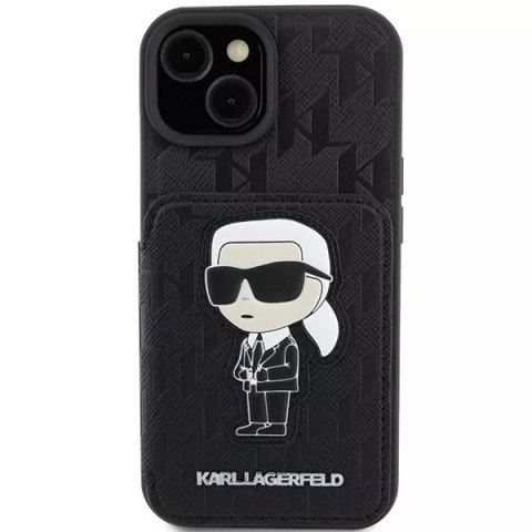 Karl Lagerfeld Etui Karl Lagerfeld KLHCP15SSAKKNSCK do iPhone 15 6.1" czarny/black hardcase Saffiano Cardslots and Stand Monogram Ikonik Patch Karl Lagerfeld Etui Karl Lagerfeld KLHCP15SSAKKNSCK do iPhone 15 6.1" czarny/black hardcase Saffiano Cardslots and Stand Monogram Ikonik Patch