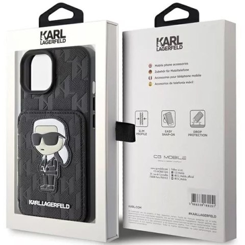 Karl Lagerfeld Etui Karl Lagerfeld KLHCP15SSAKKNSCK do iPhone 15 6.1" czarny/black hardcase Saffiano Cardslots and Stand Monogram Ikonik Patch Karl Lagerfeld Etui Karl Lagerfeld KLHCP15SSAKKNSCK do iPhone 15 6.1" czarny/black hardcase Saffiano Cardslots and Stand Monogram Ikonik Patch