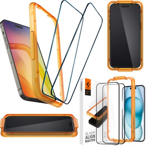Spigen 2x Szkło hartowane do Apple iPhone 15 / 16 na ekran Spigen Alm Glass FC 2-Pack 9H + zestaw aplikacyjny Black Spigen 2x Szkło hartowane do Apple iPhone 15 / 16 na ekran Spigen Alm Glass FC 2-Pack 9H + zestaw aplikacyjny Black