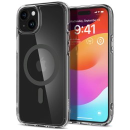 Spigen Etui do iPhone 15 Spigen Ultra Hybrid Mag Case do MagSafe obudowa ochronna na telefon Graphite przezroczyste z szarym pierścieni