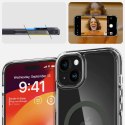 Spigen Etui do iPhone 15 Spigen Ultra Hybrid Mag Case do MagSafe obudowa ochronna na telefon Graphite przezroczyste z szarym pierścieni