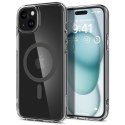 Spigen Etui do iPhone 15 Spigen Ultra Hybrid Mag Case do MagSafe obudowa ochronna na telefon Graphite przezroczyste z szarym pierścieni