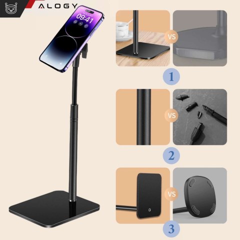 Alogy Stojak uchwyt na telefon do Mag Safe magnetyczny biurkowy Statyw teleskopowy do telefonu stal ABS Alogy Czarny Alogy Stojak uchwyt na telefon do Mag Safe magnetyczny biurkowy Statyw teleskopowy do telefonu stal ABS Alogy Czarny