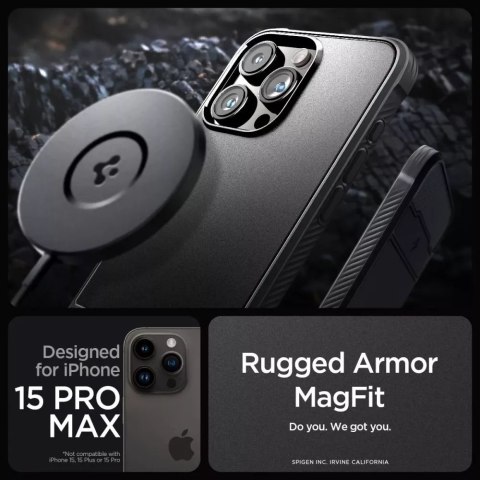 Spigen Etui Spigen Rugged Armor Mag Magsafe do Apple iPhone 15 Pro Max Matte Black Spigen Etui Spigen Rugged Armor Mag Magsafe do Apple iPhone 15 Pro Max Matte Black