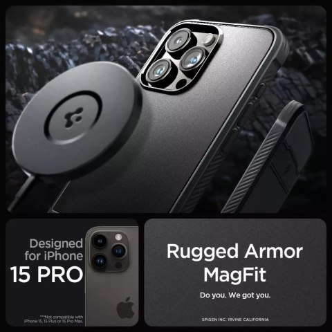 Spigen Etui Spigen Rugged Armor Mag Magsafe do Apple iPhone 15 Pro Matte Black Spigen Etui Spigen Rugged Armor Mag Magsafe do Apple iPhone 15 Pro Matte Black