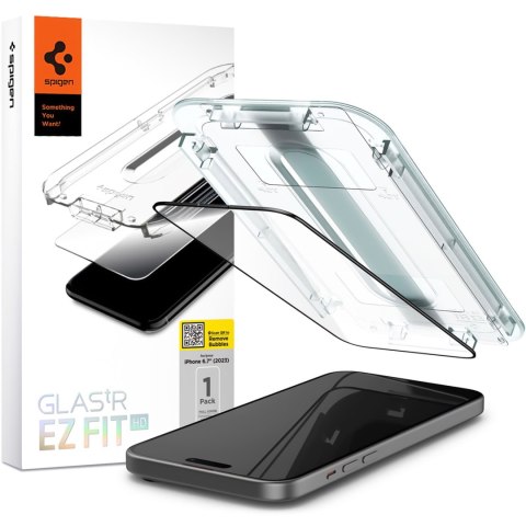 Spigen Szkło hartowane do iPhone 15 Plus / 16 Plus Spigen Glas.TR "EZ FIT" przezroczyste z czarną ramką na ekran telefonu Spigen Szkło hartowane do iPhone 15 Plus / 16 Plus Spigen Glas.TR "EZ FIT" przezroczyste z czarną ramką na ekran telefonu