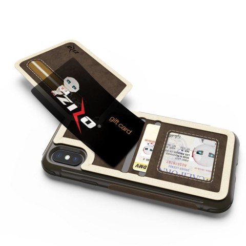 Zizo Nebula Wallet Case - Skórzane etui iPhone X z kieszeniami na karty + saszetka na zamek + szkło 9H na ekran (Dark Brown/Brow Zizo Nebula Wallet Case - Skórzane etui iPhone X z kieszeniami na karty + saszetka na zamek + szkło 9H na ekran (Dark Brown/Brow