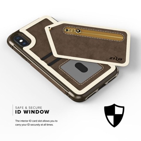 Zizo Nebula Wallet Case - Skórzane etui iPhone X z kieszeniami na karty + saszetka na zamek + szkło 9H na ekran (Dark Brown/Brow Zizo Nebula Wallet Case - Skórzane etui iPhone X z kieszeniami na karty + saszetka na zamek + szkło 9H na ekran (Dark Brown/Brow