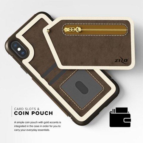 Zizo Nebula Wallet Case - Skórzane etui iPhone X z kieszeniami na karty + saszetka na zamek + szkło 9H na ekran (Dark Brown/Brow Zizo Nebula Wallet Case - Skórzane etui iPhone X z kieszeniami na karty + saszetka na zamek + szkło 9H na ekran (Dark Brown/Brow