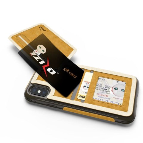 Zizo Nebula Wallet Case - Skórzane etui iPhone X z kieszeniami na karty + saszetka na zamek + szkło 9H na ekran (Light Brown/Bro Zizo Nebula Wallet Case - Skórzane etui iPhone X z kieszeniami na karty + saszetka na zamek + szkło 9H na ekran (Light Brown/Bro