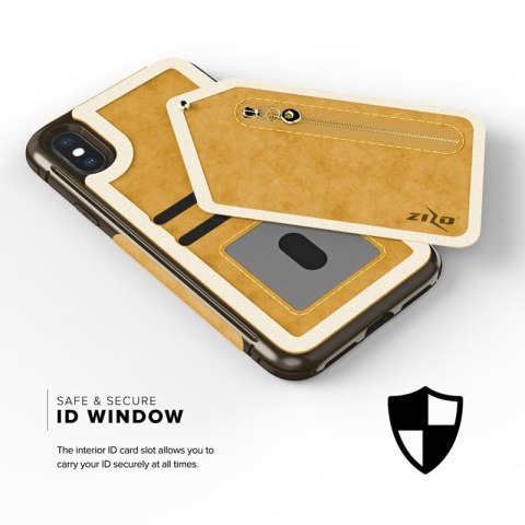 Zizo Nebula Wallet Case - Skórzane etui iPhone X z kieszeniami na karty + saszetka na zamek + szkło 9H na ekran (Light Brown/Bro Zizo Nebula Wallet Case - Skórzane etui iPhone X z kieszeniami na karty + saszetka na zamek + szkło 9H na ekran (Light Brown/Bro