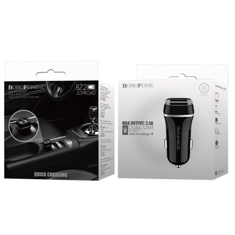 Borofone - ładowarka samochodowa 2x USB, czarny Borofone - ładowarka samochodowa 2x USB, czarny