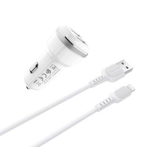 Borofone - ładowarka samochodowa 2x USB kabel Lightning w zestawie, biały Borofone - ładowarka samochodowa 2x USB kabel Lightning w zestawie, biały