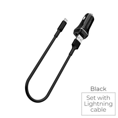 Borofone - ładowarka samochodowa 2x USB kabel Lightning w zestawie, czarny Borofone - ładowarka samochodowa 2x USB kabel Lightning w zestawie, czarny
