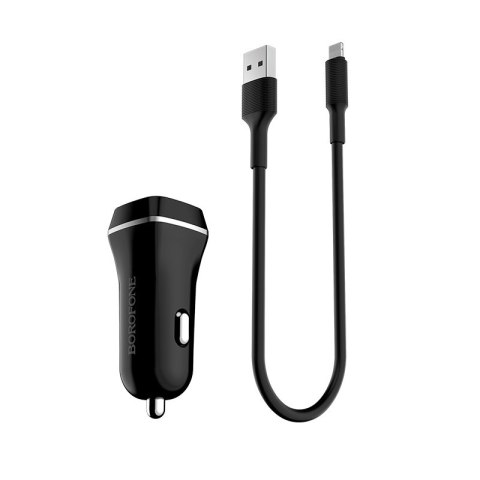 Borofone - ładowarka samochodowa 2x USB kabel Lightning w zestawie, czarny Borofone - ładowarka samochodowa 2x USB kabel Lightning w zestawie, czarny