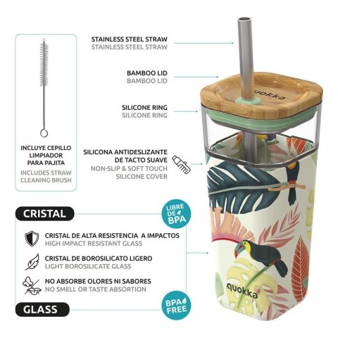 Quokka Liquid Cube - Kubek szklany 540 ml ze słomką ze stali nierdzewnej (Toucans) Quokka Liquid Cube - Kubek szklany 540 ml ze słomką ze stali nierdzewnej (Toucans)