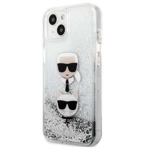 Karl Lagerfeld Liquid Glitter Karl & Choupette Head - Etui iPhone 13 mini (srebrny) Karl Lagerfeld Liquid Glitter Karl & Choupette Head - Etui iPhone 13 mini (srebrny)