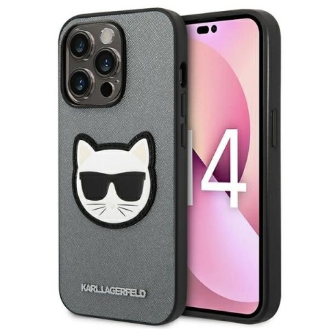 Karl Lagerfeld Saffiano Choupette Head Patch Case - Etui iPhone 14 Pro Max (srebrny) Karl Lagerfeld Saffiano Choupette Head Patch Case - Etui iPhone 14 Pro Max (srebrny)