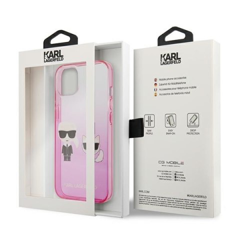 Karl Lagerfeld Gradient Ikonik Karl & Choupette - Etui iPhone 13 mini (różowy) Karl Lagerfeld Gradient Ikonik Karl & Choupette - Etui iPhone 13 mini (różowy)