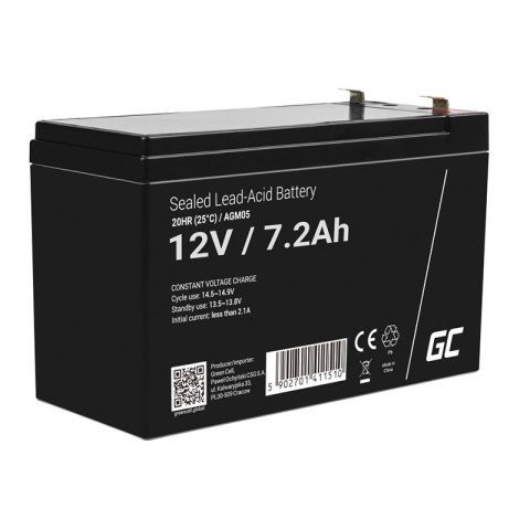 Green Cell - AGM VRLA 12V 7.2Ah bezobsługowy akumulator do systemu alarmowego, kasy fiskalnej, zabawki Green Cell - AGM VRLA 12V 7.2Ah bezobsługowy akumulator do systemu alarmowego, kasy fiskalnej, zabawki