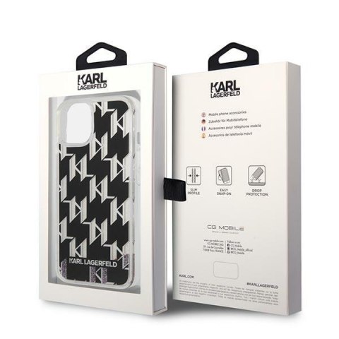 Karl Lagerfeld Monogram Liquid Glitter - Etui iPhone 14 Plus (czarny) Karl Lagerfeld Monogram Liquid Glitter - Etui iPhone 14 Plus (czarny)