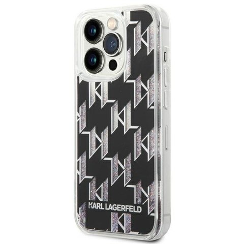 Karl Lagerfeld Monogram Liquid Glitter - Etui iPhone 14 Pro (czarny) Karl Lagerfeld Monogram Liquid Glitter - Etui iPhone 14 Pro (czarny)