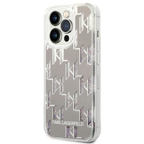 Karl Lagerfeld Monogram Liquid Glitter - Etui iPhone 14 Pro (srebrny) Karl Lagerfeld Monogram Liquid Glitter - Etui iPhone 14 Pro (srebrny)