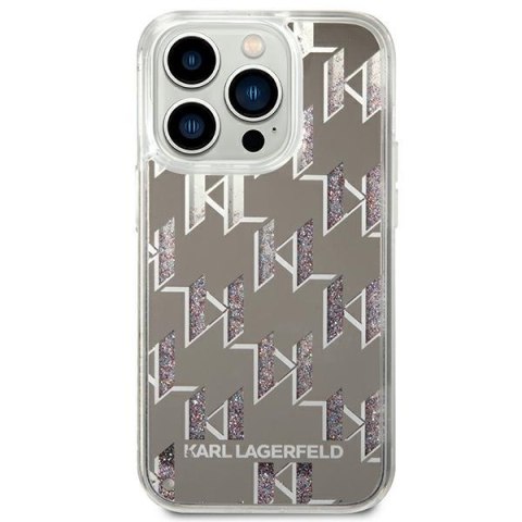 Karl Lagerfeld Monogram Liquid Glitter - Etui iPhone 14 Pro (srebrny) Karl Lagerfeld Monogram Liquid Glitter - Etui iPhone 14 Pro (srebrny)