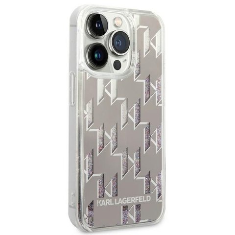 Karl Lagerfeld Monogram Liquid Glitter - Etui iPhone 14 Pro (srebrny) Karl Lagerfeld Monogram Liquid Glitter - Etui iPhone 14 Pro (srebrny)