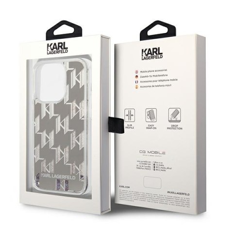 Karl Lagerfeld Monogram Liquid Glitter - Etui iPhone 14 Pro (srebrny) Karl Lagerfeld Monogram Liquid Glitter - Etui iPhone 14 Pro (srebrny)