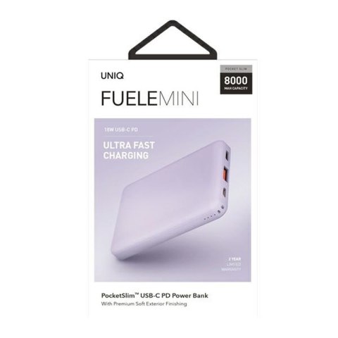 UNIQ Fuele Mini - Power Bank 8000 mAh USB-C 18W Power Delivery (lawendowy) UNIQ Fuele Mini - Power Bank 8000 mAh USB-C 18W Power Delivery (lawendowy)