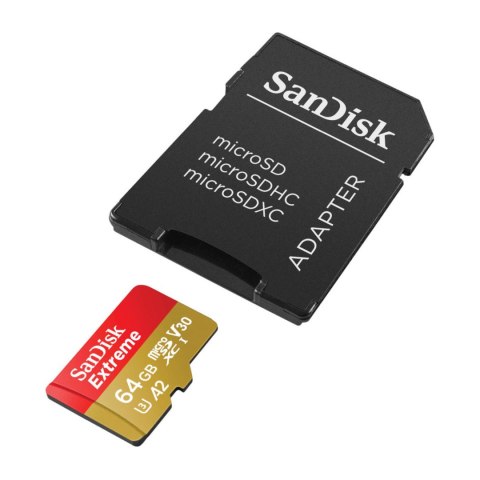 SanDisk Extreme microSDXC - Karta pamięci 64 GB A2 V30 UHS-I U3 170/80 MB/s z adapterem SanDisk Extreme microSDXC - Karta pamięci 64 GB A2 V30 UHS-I U3 170/80 MB/s z adapterem