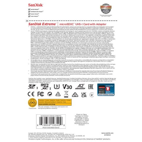 SanDisk Extreme microSDXC - Karta pamięci 64 GB A2 V30 UHS-I U3 170/80 MB/s z adapterem SanDisk Extreme microSDXC - Karta pamięci 64 GB A2 V30 UHS-I U3 170/80 MB/s z adapterem