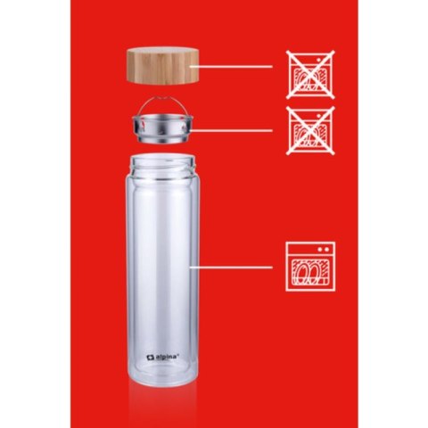 Alpina - Butelka termiczna ze szkła (podwójne ścianki) 450 ml Alpina - Butelka termiczna ze szkła (podwójne ścianki) 450 ml