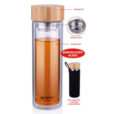 Alpina - Butelka termiczna ze szkła (podwójne ścianki) 450 ml Alpina - Butelka termiczna ze szkła (podwójne ścianki) 450 ml