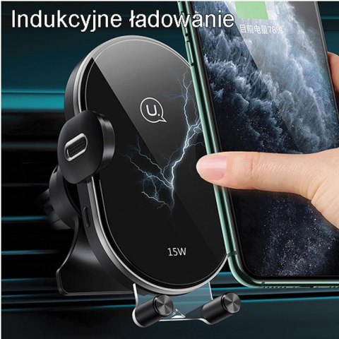 USAMS US-CD132 - Uchwyt samochodowy z ładowaniem bezprzewodowym 15W (czarny) USAMS US-CD132 - Uchwyt samochodowy z ładowaniem bezprzewodowym 15W (czarny)