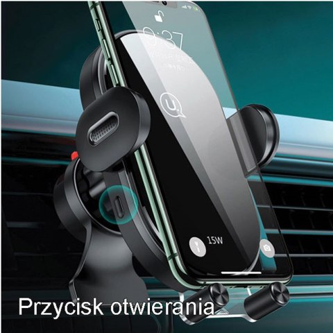 USAMS US-CD132 - Uchwyt samochodowy z ładowaniem bezprzewodowym 15W (czarny) USAMS US-CD132 - Uchwyt samochodowy z ładowaniem bezprzewodowym 15W (czarny)