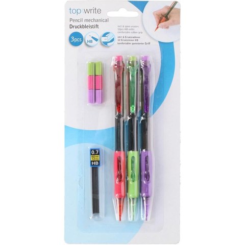 Topwrite - Zestaw ołówków mechanicznych z wymiennymi wkładami + gumki 10 elementów Topwrite - Zestaw ołówków mechanicznych z wymiennymi wkładami + gumki 10 elementów