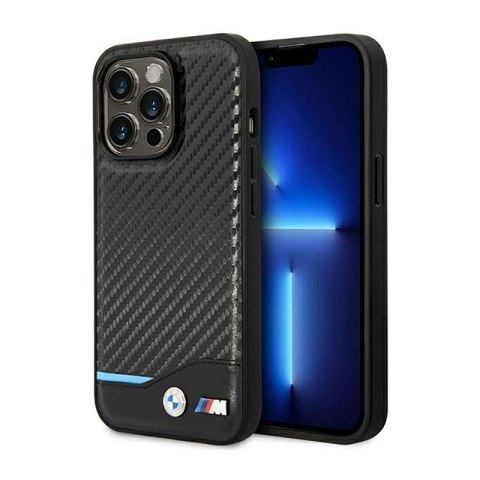 BMW Leather Carbon Blue Line MagSafe - Etui iPhone 14 Pro (czarny) BMW Leather Carbon Blue Line MagSafe - Etui iPhone 14 Pro (czarny)