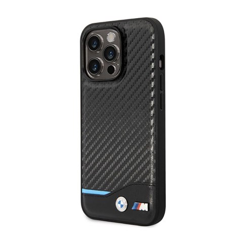 BMW Leather Carbon Blue Line MagSafe - Etui iPhone 14 Pro (czarny) BMW Leather Carbon Blue Line MagSafe - Etui iPhone 14 Pro (czarny)