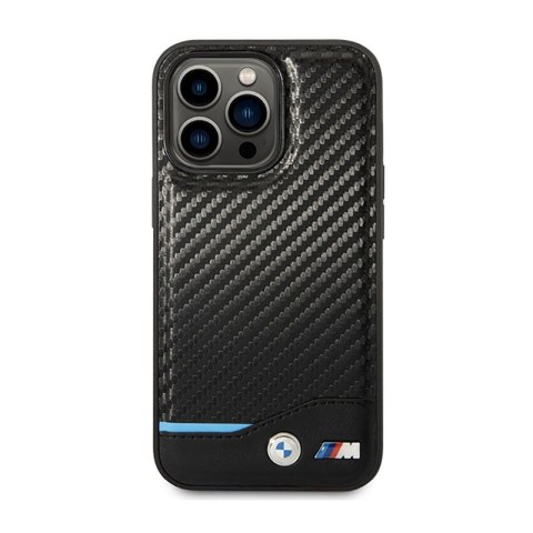 BMW Leather Carbon Blue Line MagSafe - Etui iPhone 14 Pro (czarny) BMW Leather Carbon Blue Line MagSafe - Etui iPhone 14 Pro (czarny)