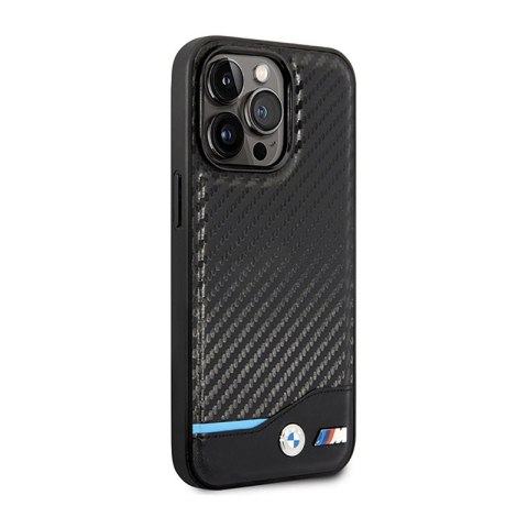 BMW Leather Carbon Blue Line MagSafe - Etui iPhone 14 Pro (czarny) BMW Leather Carbon Blue Line MagSafe - Etui iPhone 14 Pro (czarny)