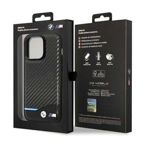 BMW Leather Carbon Blue Line MagSafe - Etui iPhone 14 Pro (czarny) BMW Leather Carbon Blue Line MagSafe - Etui iPhone 14 Pro (czarny)