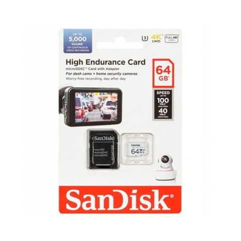 SanDisk High Endurance microSDXC - Karta pamięci 64 GB Class 10 UHS-I 100/40 MB/s z adapterem SanDisk High Endurance microSDXC - Karta pamięci 64 GB Class 10 UHS-I 100/40 MB/s z adapterem